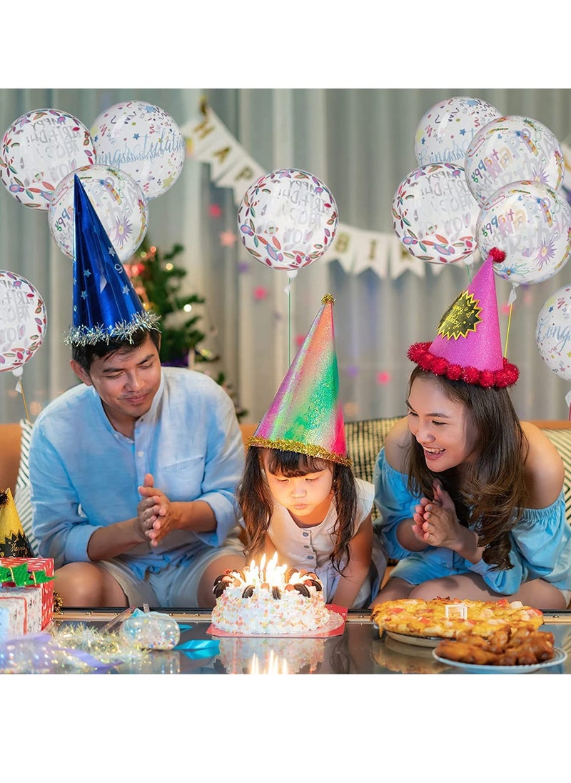 SYOSI - Balloons Colorful 4D, Happy Birthday Transparent Bobo Clear Round for Party Wedding Decoration Baby Kids Shower, 20 Inches 12 Pieces - Image 1