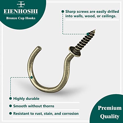 EIENHOSHI 105 Pcs Screw Hooks, 6 Sizes Bronze Cup Hooks, Screw Hooks for Hanging, Metal Cup Hooks Screw in (1/2", 5/8", 3/4", 7/8", 1'', 1-1/4") - Image 3