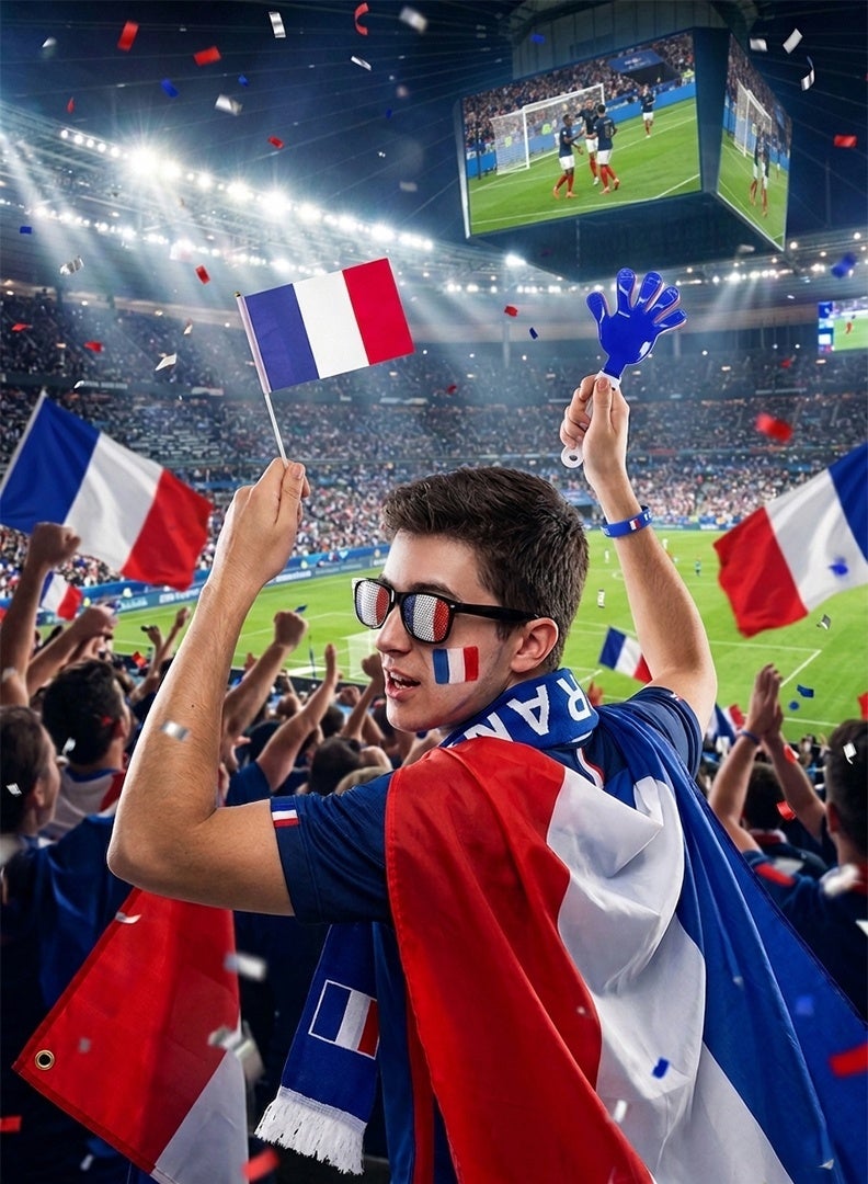 France Football Fan Kit 7-in-1 – Supporter Cheering Accessories Set with Flag, Scarf, Face Paint, Sunglasses, Clappers & Wristband | Football Merchandise for France Fans - Image 4