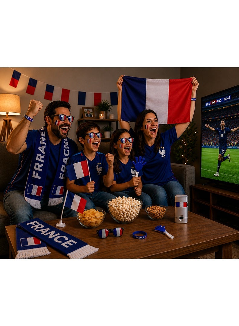 France Football Fan Kit 7-in-1 – Supporter Cheering Accessories Set with Flag, Scarf, Face Paint, Sunglasses, Clappers & Wristband | Football Merchandise for France Fans - Image 3