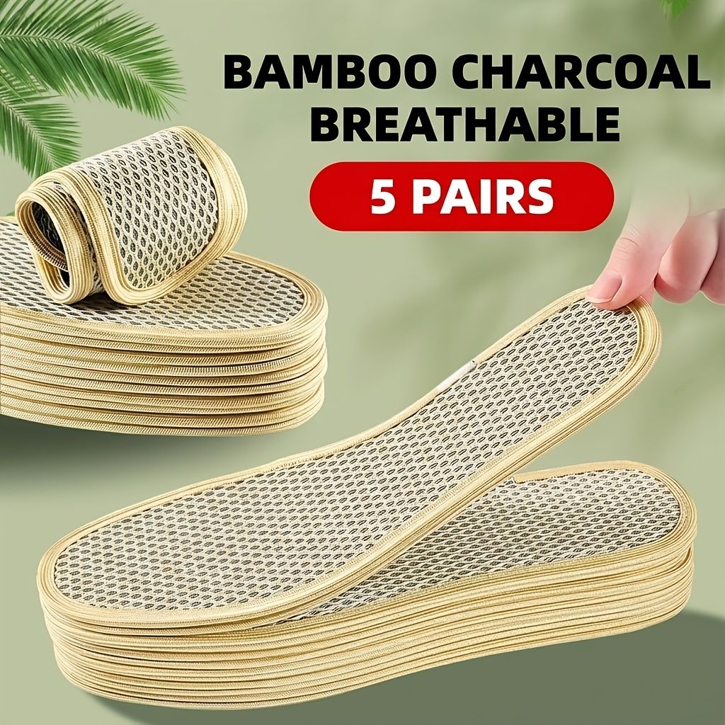 5 Pairs Bamboo Charcoal Mesh Breathable Insoles Size 41 Comfortable Soft Fit Sports Shoes Casual Shoes Keep Feet Dry