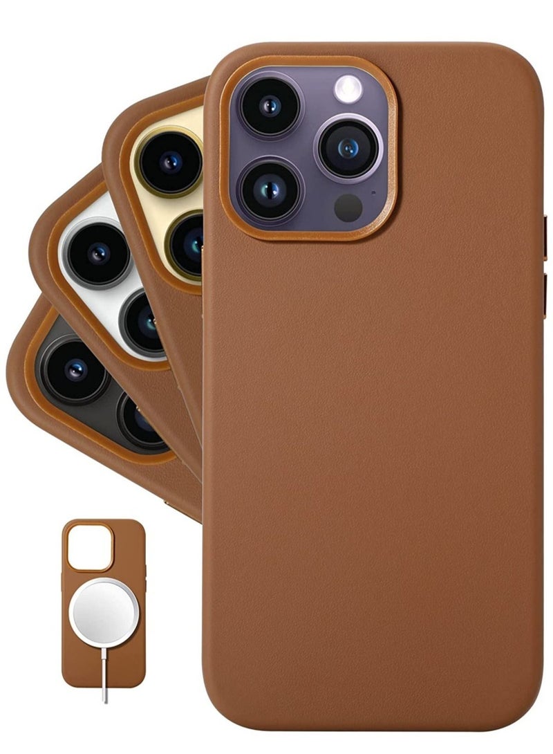 ELTRAZONE (for iPhone 14 Pro Max) - European Nappa Leather Case - Smoothen and Soften Over Time - Compatible with Magsafe - Saddle Brown - Image 1
