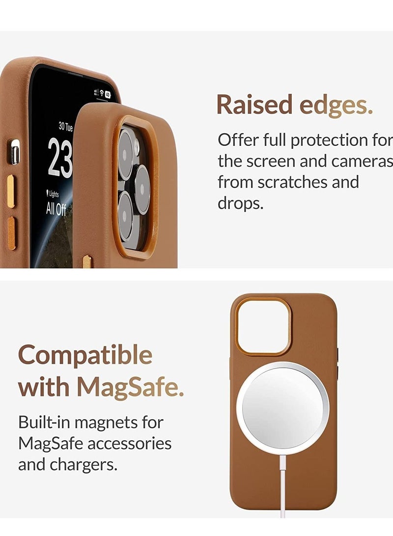 ELTRAZONE (for iPhone 14 Pro Max) - European Nappa Leather Case - Smoothen and Soften Over Time - Compatible with Magsafe - Saddle Brown - Image 4