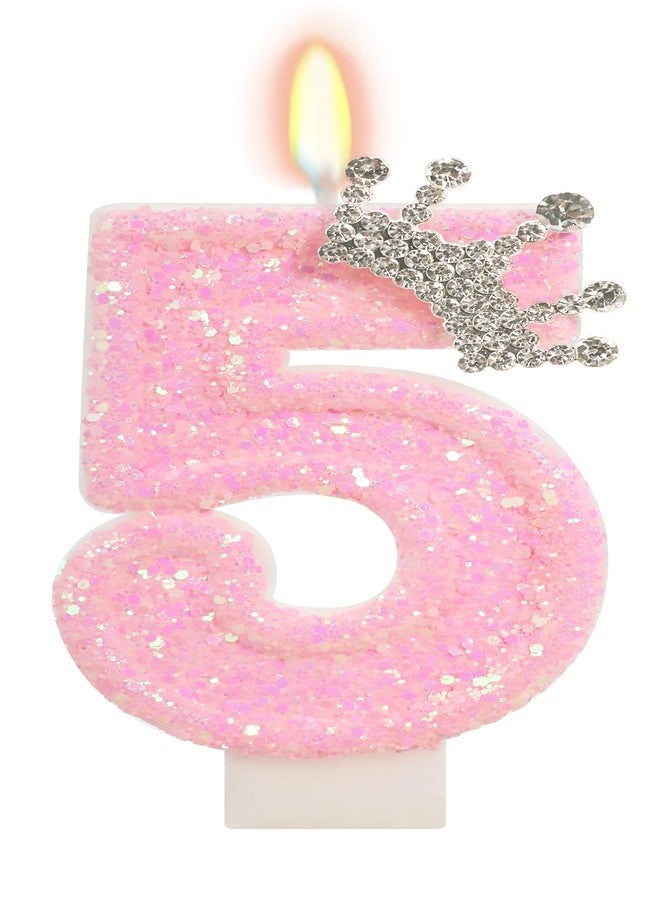 ElekFX Pink Crown Birthday Candle for Cake, Pincess Birthday Party Decorations, 2.76 Inch Cake Topper for Girls Party Supplies (Number 5) - Image 1