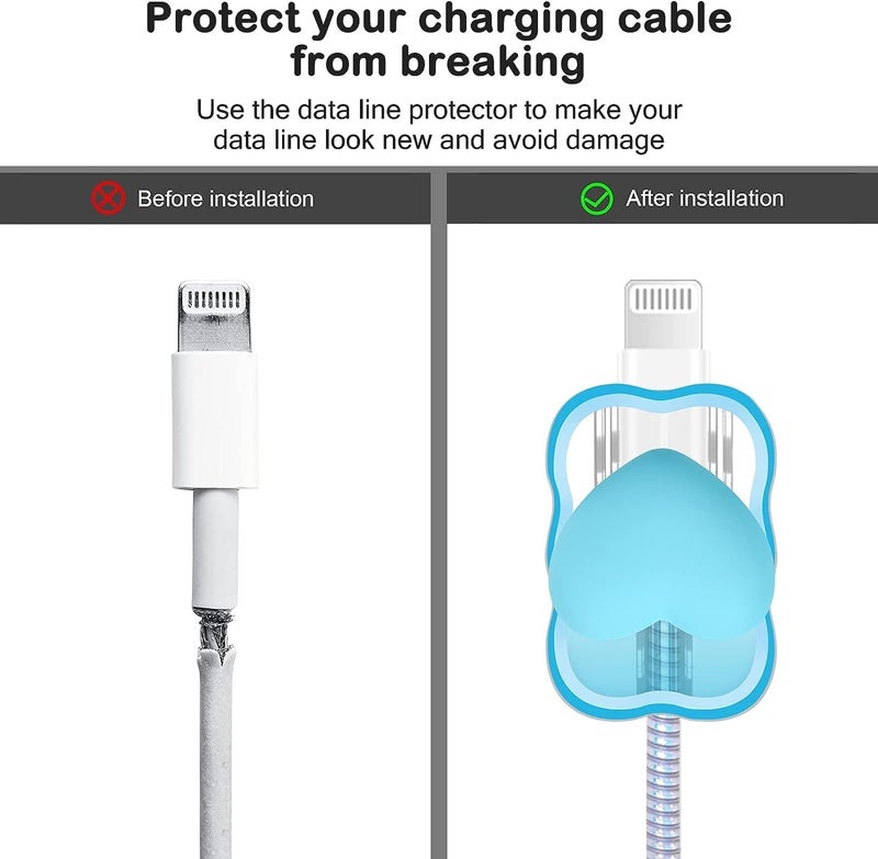 INEFABLE غطاء واقي لشاحن مع نمط ثلاثي الأبعاد لطيف لشاحن آيفون فقط 18 واط و 20 واط، واقي كابل بيانات لحفظ الكابل - مجموعة من 1 (قلب أزرق) - Image 4