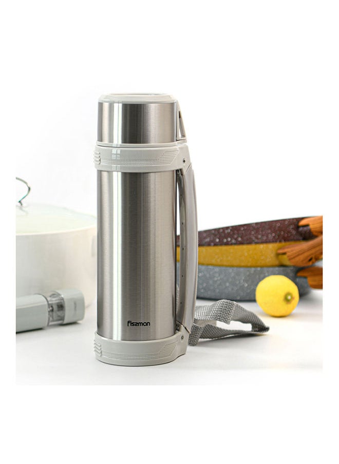 Fissman - Vacuum Flask with Cup Lid And Buckle Strap , Double Wall 304 Body Stainless Steel Body, Minimalist Stylish Design, Large Capacity For Hot/Cold Water, Coffee, Great For Travel 1500ml - Image 1