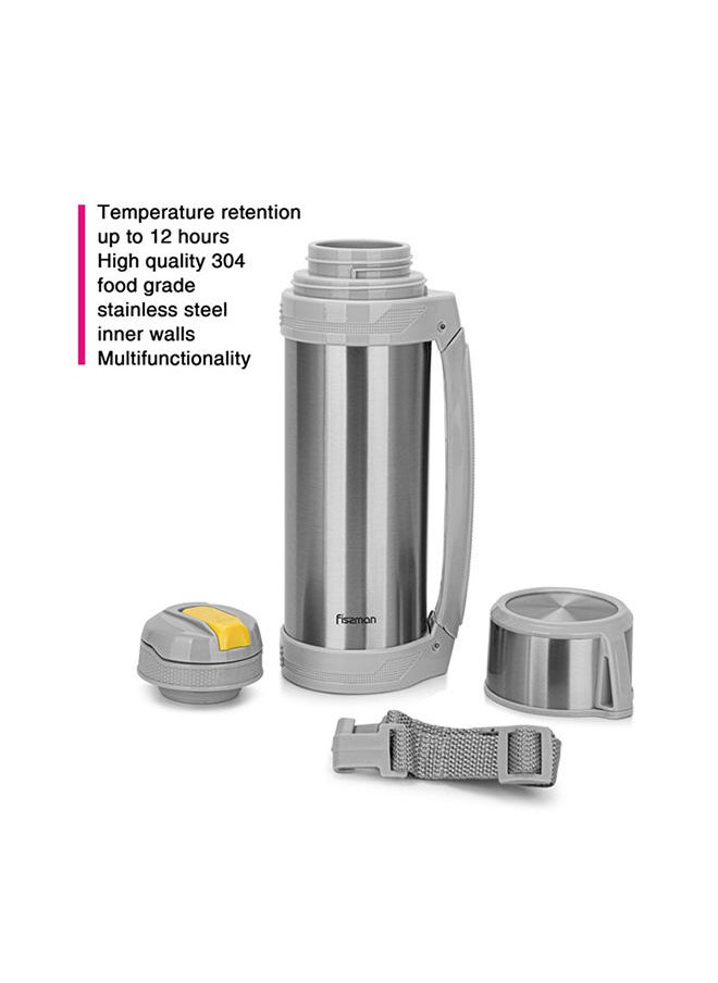 Fissman - Vacuum Flask with Cup Lid And Buckle Strap , Double Wall 304 Body Stainless Steel Body, Minimalist Stylish Design, Large Capacity For Hot/Cold Water, Coffee, Great For Travel 1500ml - Image 1