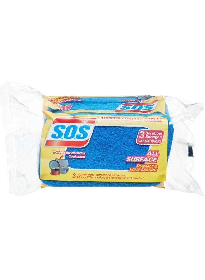 S.O.S Heavy Duty Scrubber Sponge, Home Cleaning Sponges, Dual-Sided Scrubber, Kitchen and Bathroom Sponge, All Surface Use, 3 Count - Image 2