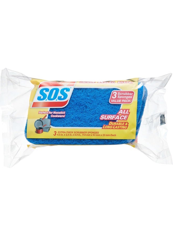 S.O.S Heavy Duty Scrubber Sponge, Home Cleaning Sponges, Dual-Sided Scrubber, Kitchen and Bathroom Sponge, All Surface Use, 3 Count - Image 1