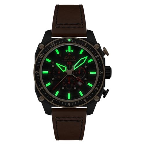 AVI-8 Men's 44mm Hawker Hunter Atlas Dual Time Chronograph Jade Black Watch with Leather Strap AV-4100-09 - Image 3