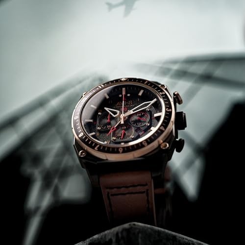 AVI-8 Men's 44mm Hawker Hunter Atlas Dual Time Chronograph Jade Black Watch with Leather Strap AV-4100-09 - Image 4