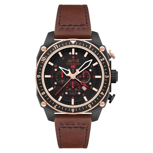 AVI-8 Men's 44mm Hawker Hunter Atlas Dual Time Chronograph Jade Black Watch with Leather Strap AV-4100-09 - Image 1