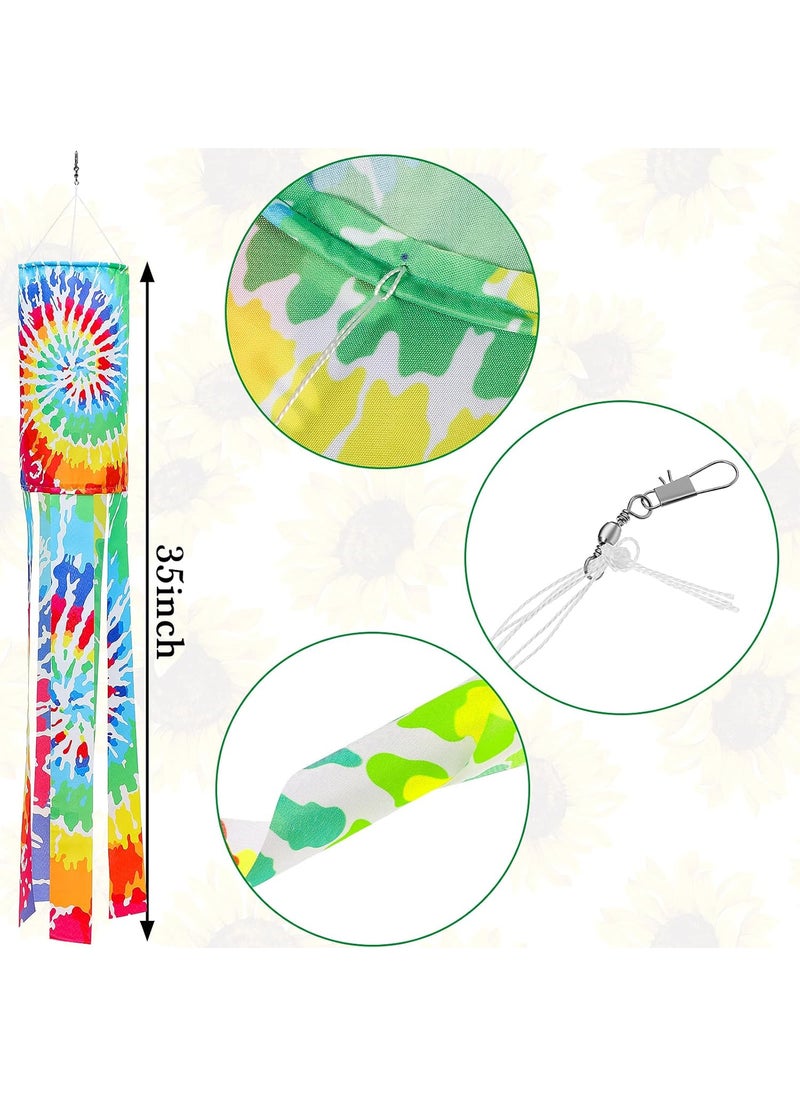 Moukeren Moukeren 4 Pieces Tie Dye Windsock Flag Rainbow Color Tails Design Rainbow Windsock Flag Outdoor Hanging Decoration for Home Yard Garden Balcony Decoration40 Inch  - Image 2