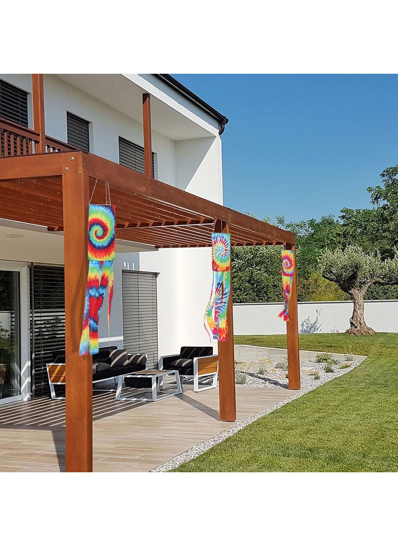Moukeren Moukeren 4 Pieces Tie Dye Windsock Flag Rainbow Color Tails Design Rainbow Windsock Flag Outdoor Hanging Decoration for Home Yard Garden Balcony Decoration40 Inch  - Image 4