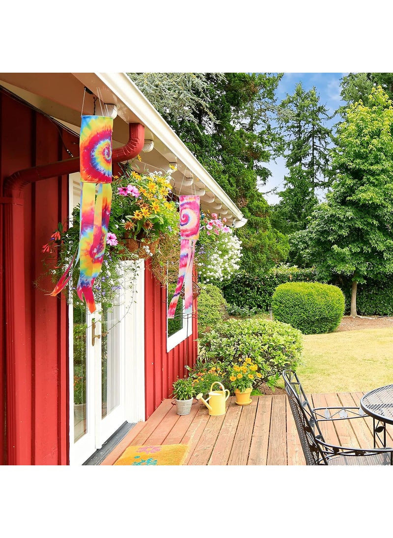 Moukeren Moukeren 4 Pieces Tie Dye Windsock Flag Rainbow Color Tails Design Rainbow Windsock Flag Outdoor Hanging Decoration for Home Yard Garden Balcony Decoration40 Inch  - Image 5
