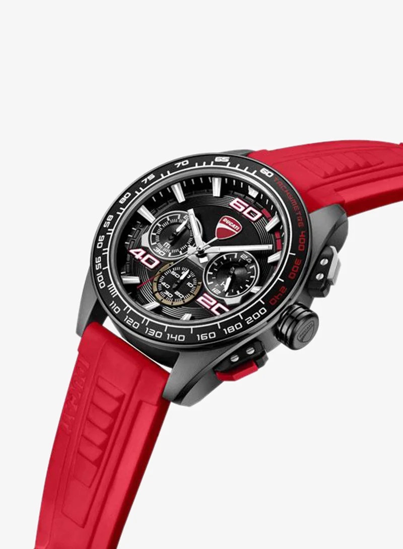Ducati DT011 Black Dial Red Silicone Strap Chronograph Watch for Men - 44mm