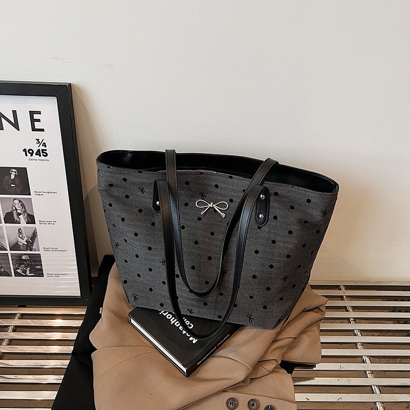 Bag Women'S Large Capacity Tote Bag Commuter Canvas Polka Dot Casual Shoulder Fashion Crossbody Bag