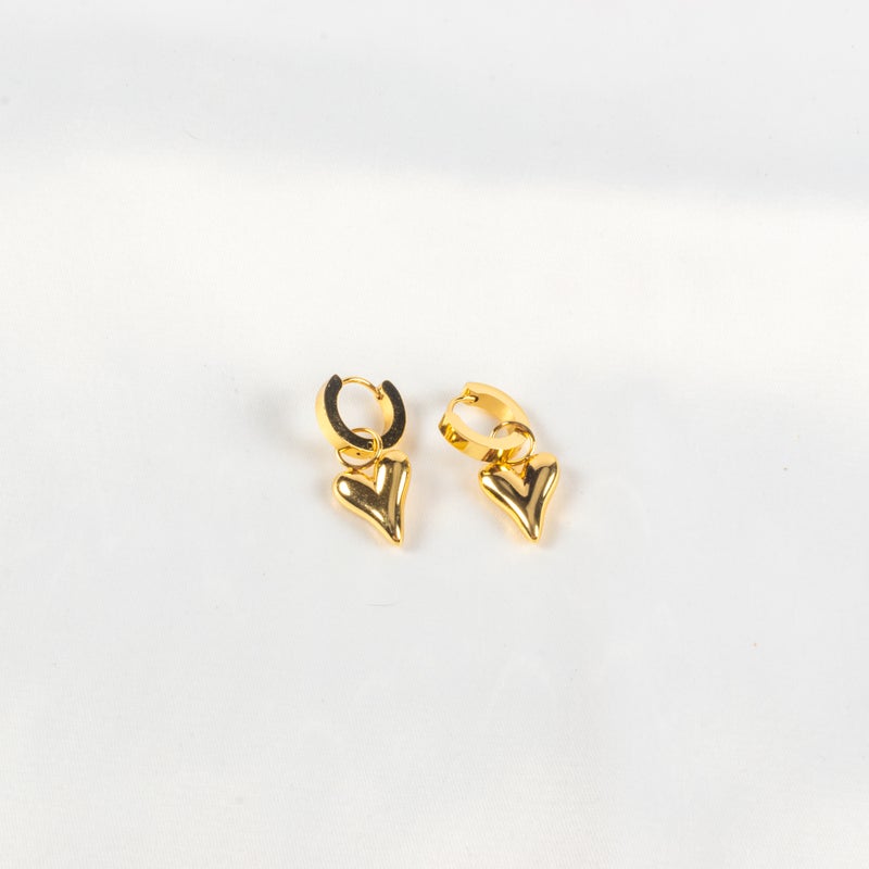 Golden Stainless Steel Heart Earring - Image 2