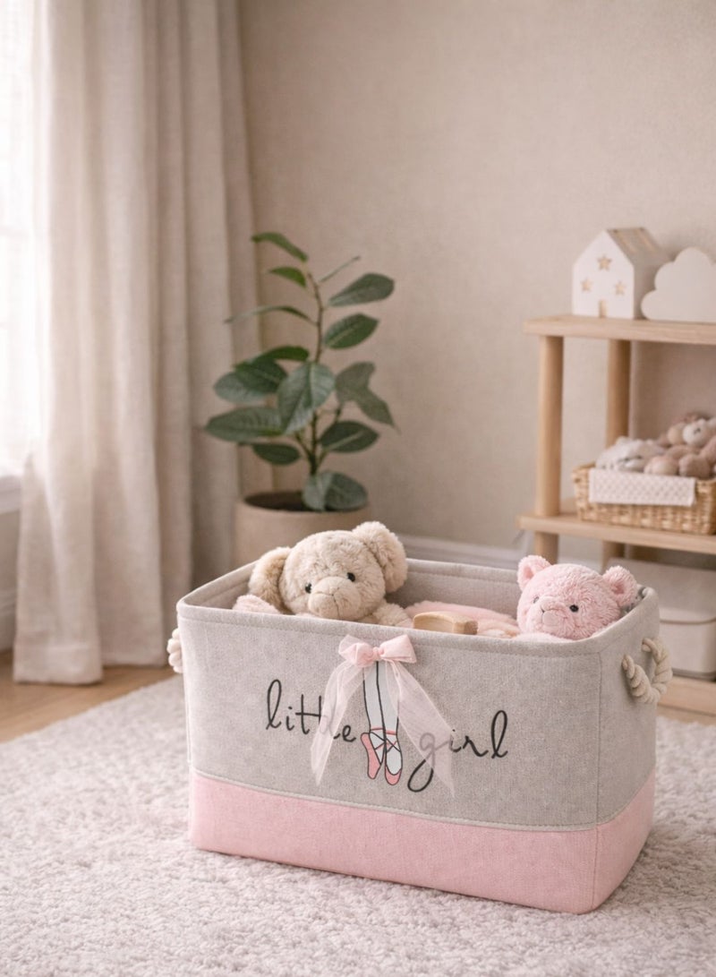 1Chase Kids Ballet Bow Rectangular Storage Basket 50L – Foldable Canvas Toy & Laundry Organizer with Rope Handles for Nursery, Bedroom and Playroom - Image 1