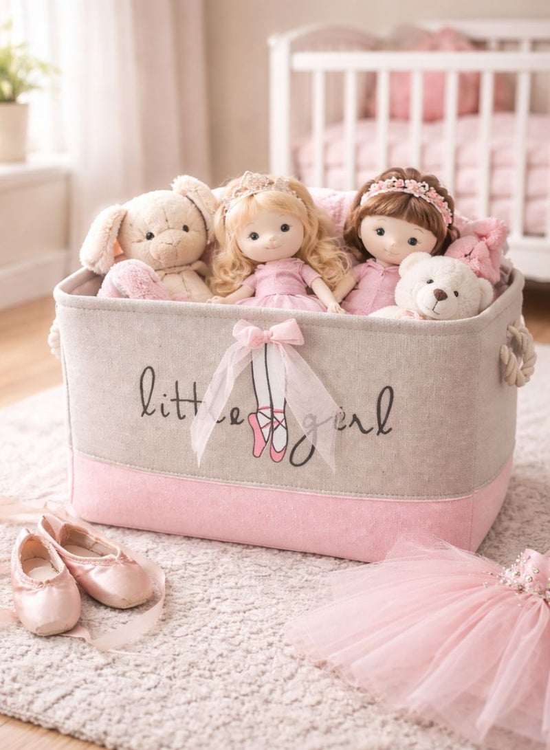 1Chase Kids Ballet Bow Rectangular Storage Basket 50L – Foldable Canvas Toy & Laundry Organizer with Rope Handles for Nursery, Bedroom and Playroom - Image 3