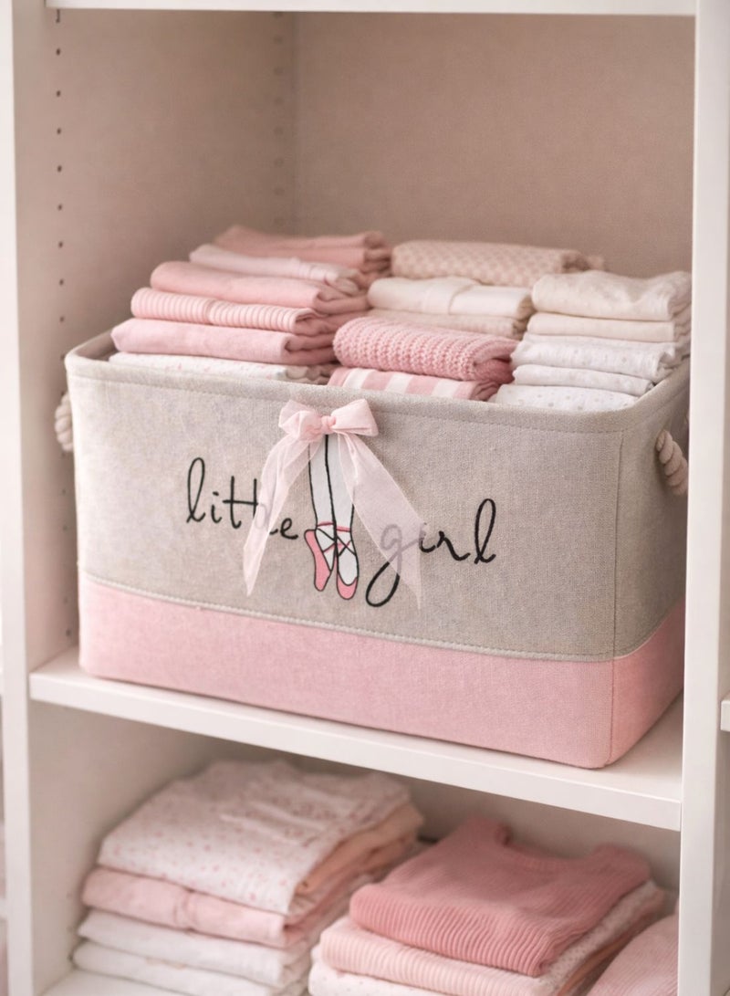 1Chase Kids Ballet Bow Rectangular Storage Basket 50L – Foldable Canvas Toy & Laundry Organizer with Rope Handles for Nursery, Bedroom and Playroom - Image 4