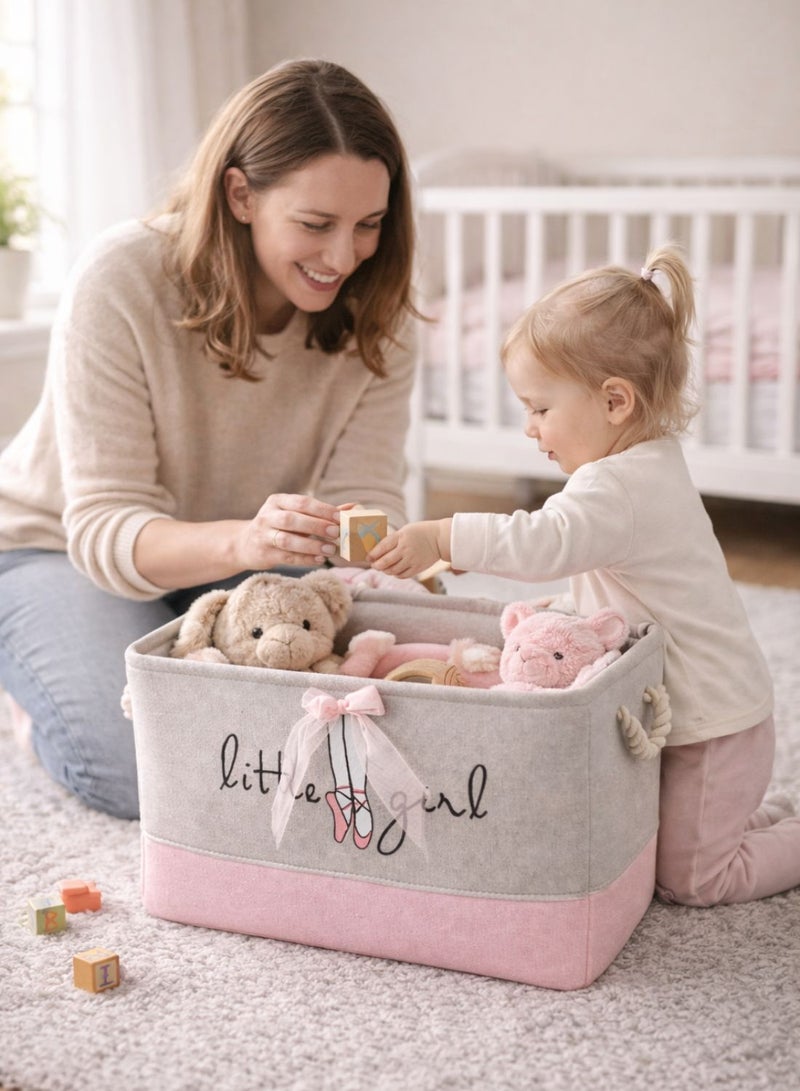 1Chase Kids Ballet Bow Rectangular Storage Basket 50L – Foldable Canvas Toy & Laundry Organizer with Rope Handles for Nursery, Bedroom and Playroom - Image 5