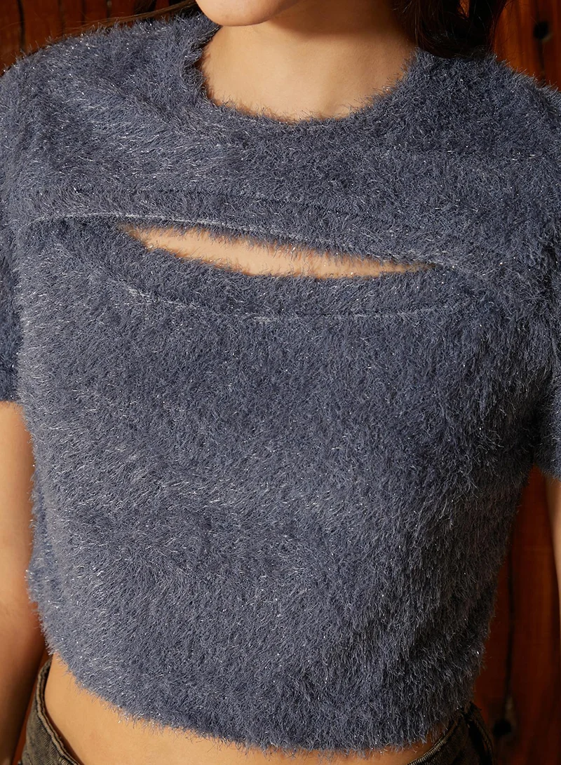 Pinacolada  Women's Ocean Blue Shaggy Cutout Crop Top for Women | Best Price UAE
