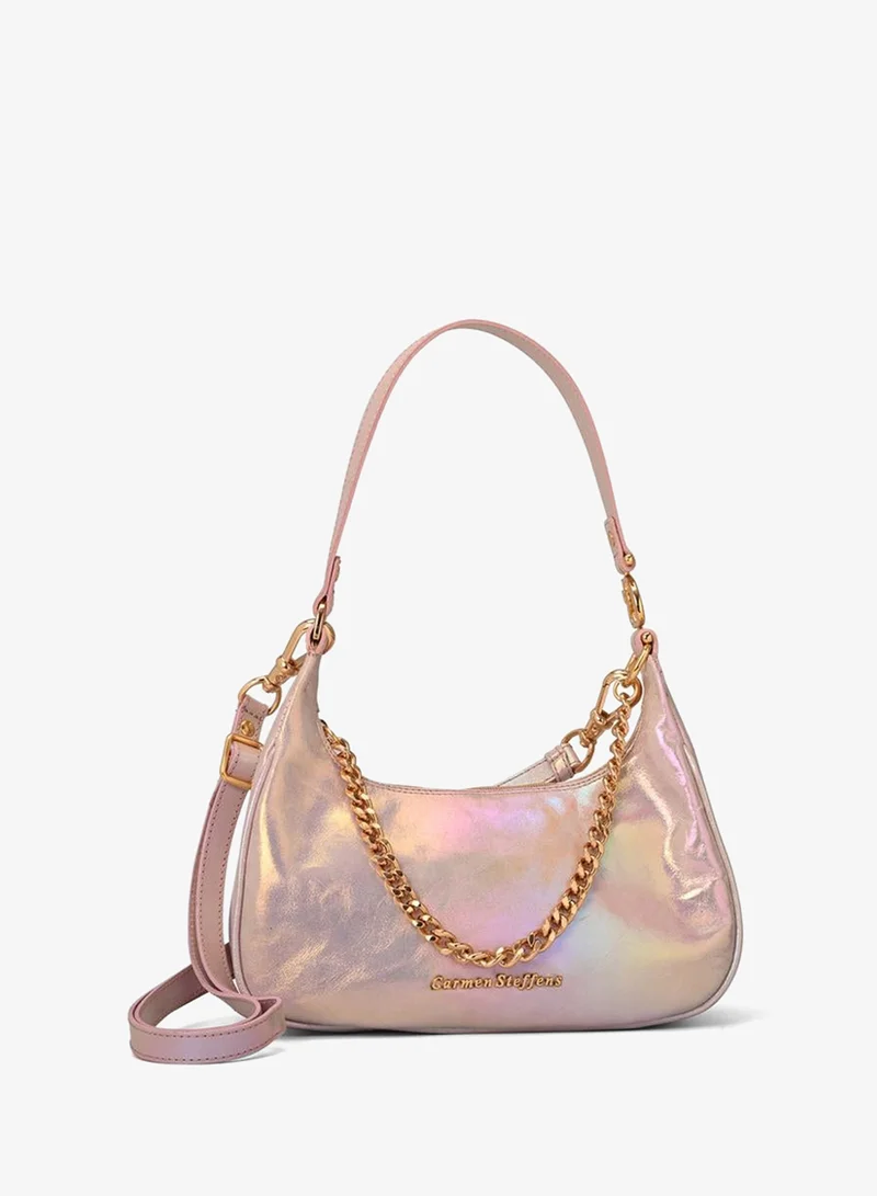 Carmen Steffens Iridescent Leather Half-Moon Bag with Chain