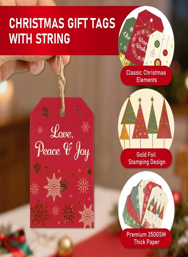 GRADESIN Christmas Gift Tags with String, 48 Pcs Christmas Hanging Tags Label Gold Foil Xmas Present Tag for DIY Xmas Holiday Present Wrapping Decorations, 6 Styles - Image 3
