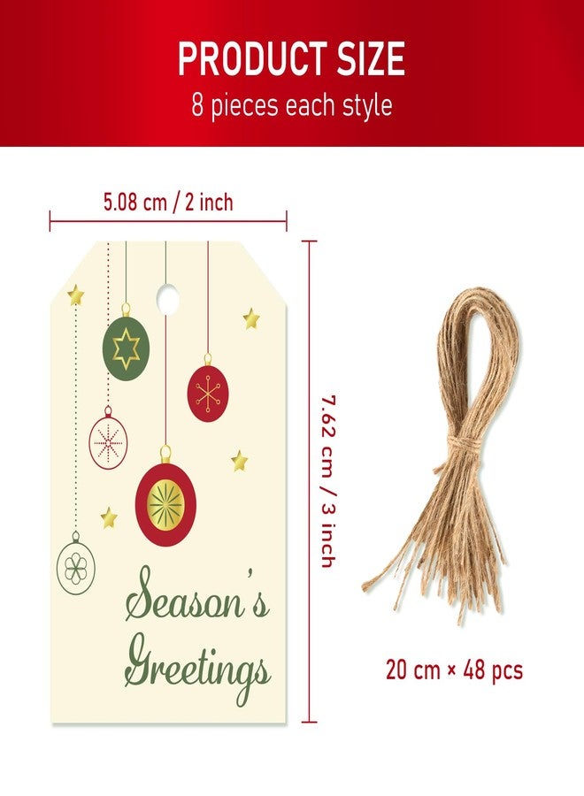 GRADESIN Christmas Gift Tags with String, 48 Pcs Christmas Hanging Tags Label Gold Foil Xmas Present Tag for DIY Xmas Holiday Present Wrapping Decorations, 6 Styles - Image 4