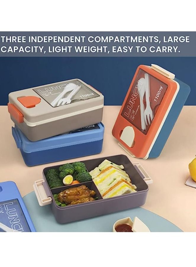 Arabest 1100ml Bento Box Container with Spoon and Fork, Lunch Boxes with Sauce Box, Lunch Box for Adults Microwave Safe, Durable Leak-proof (Blue) - Image 5