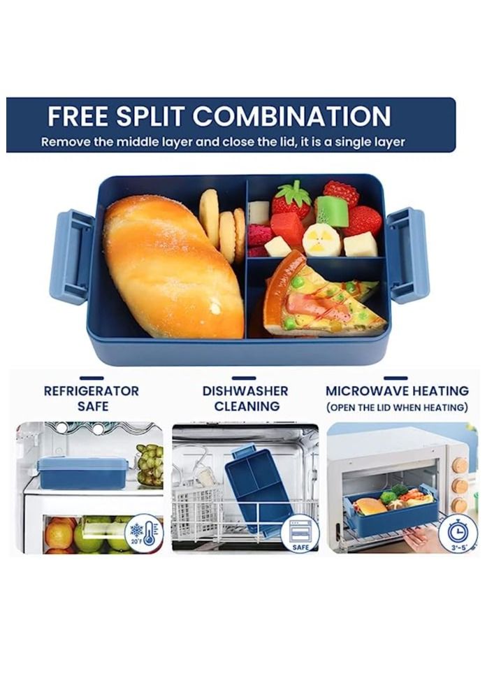 Arabest 1100ml Bento Box Container with Spoon and Fork, Lunch Boxes with Sauce Box, Lunch Box for Adults Microwave Safe, Durable Leak-proof (Blue) - Image 3