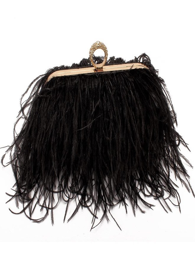 Menurra Women Real Natural Ostrich Feather Evening Bags Purses Clutch Vintage Banquet Handbag (black) - Image 1