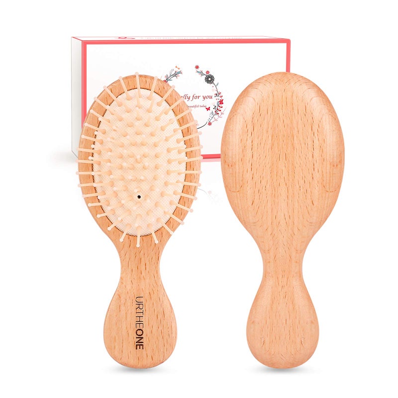 URTHEONE Mini Hair brush,Detangling Brush for Thick Curly Thin Long Short Wet or Dry Hair, Pocket Travel Small Paddle Hair Brush for Men Women Kids - Image 1