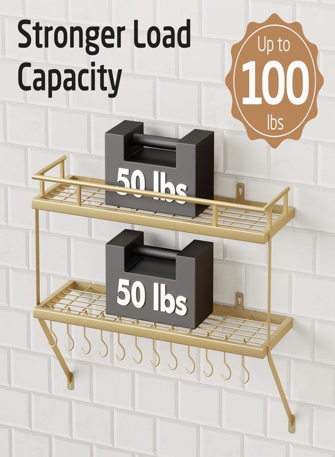 KES 30-Inch Gold Pot Rack Wall Mounted, 2-Tier Hanging Pot and Pan Organizer with 12 Sturdy Hooks, Elegant Modern Kitchen Wall Hanger Shelves, KUR215S75B-GD - Image 3