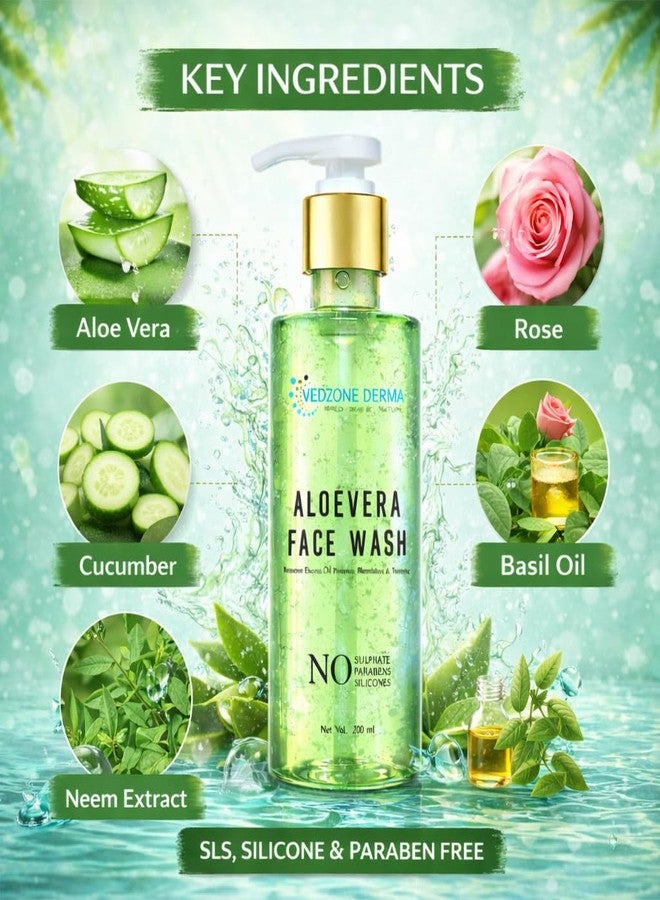 Vedzone Derma Aloe Vera Face Wash For Hydrating, Removes impurities and Blackheads & Whiteheads with Neem & Tulsi Extracts For Men and Women (Paraben and Sulfate Free); 200ml - Image 3
