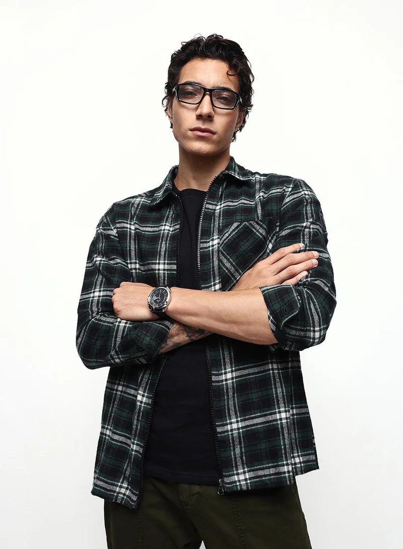 دينيس لينغو قميص رجالي قطني مريح بأزرار أخضر وأبيض