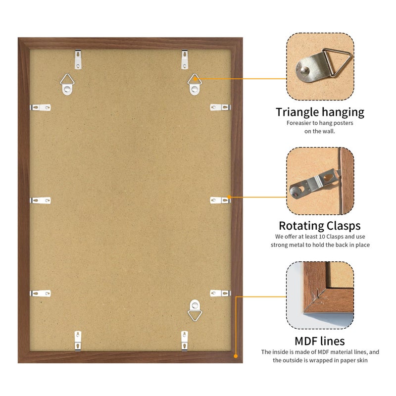 YESKAY 12x18 Picture Frame 3 Pack - Brown Poster Frame Display Pictures 11x17 with Mat or 12 x 18 Without Mat for Wall Hanging Horizontal and Vertical - Image 4