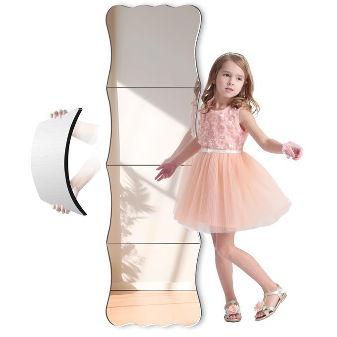 WAVY FULL LENGTH SHATTERPROOF ACRYLIC WALL MIRROR TILES 47 X 144 PCS 12X14 NONGLASS SAFETY BODY MIRROR FOR BABY KIDS PLAYROOM FRAMELESS DORM DOOR GYM
