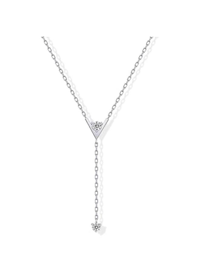 PAVOI 14K Gold Plated Drop Lariat Chain for Women - Gold Cubic Zirconia Long Necklace - Station Star Layered Beaded Y Necklace - Image 1