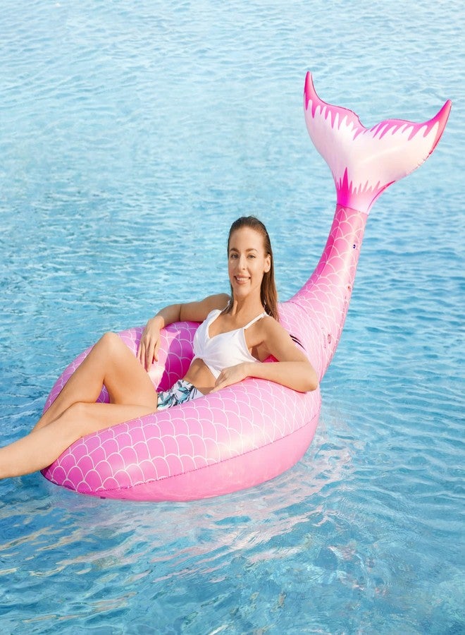 Jasonwell Giant Inflatable Mermaid Tail Pool Float with Fast Valves Pool Floaties Tube Summer Beach Swimming Pool Party Lounge Raft Water Floaty Decorations Toys for Adults Kids Pink L - Image 2