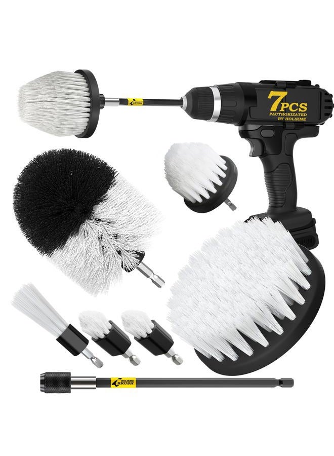 Holikme 7Pack Drill Brush Attachment Set-Car Interior Detailing Kit，Power Scrubber Brush Extended Long Attachment for Bathroom, Car，Shower，Carpet,Boat,Kitchen，Floor and Tile，White - Image 1