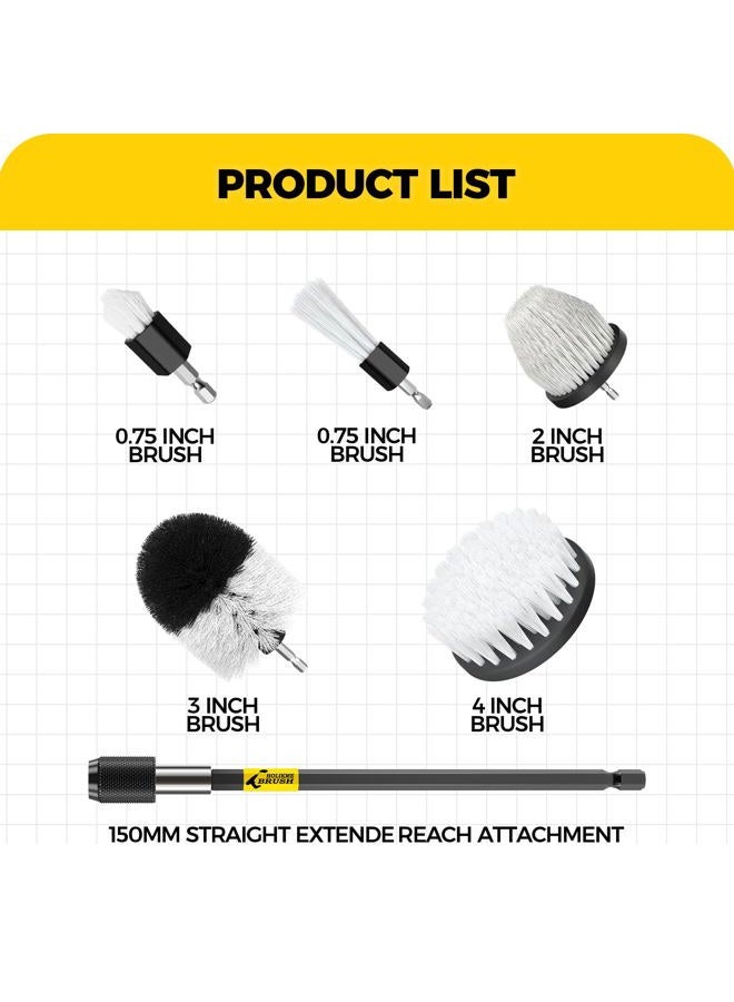 Holikme 7Pack Drill Brush Attachment Set-Car Interior Detailing Kit，Power Scrubber Brush Extended Long Attachment for Bathroom, Car，Shower，Carpet,Boat,Kitchen，Floor and Tile，White - Image 5
