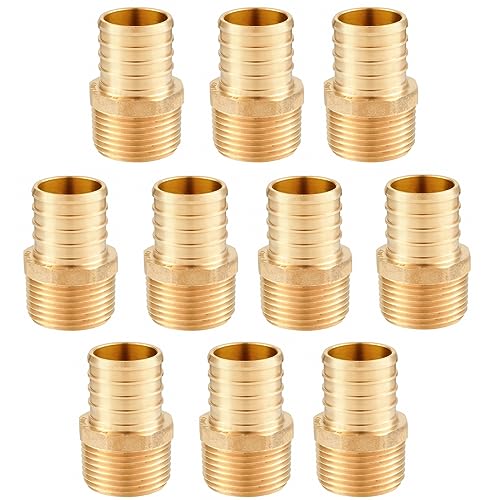 GUOFIS Pack of 10 PEX Fittings 1 x 1 NPT Male Threaded Adapter ASTM F1807 Brass Crimp Adapters for Pipes in Plumbing JobsPEX1807278 - Image 1