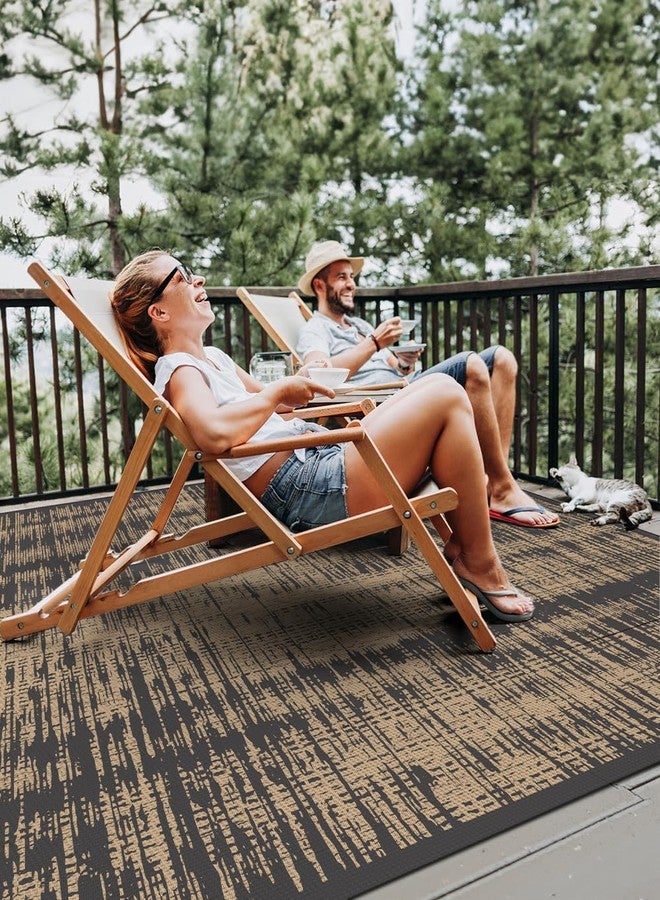 MontVoo Outdoor Rug Waterproof 5x8 ft Outdoor Carpet Patio Rug Mat Reversible RV Camping Rug Plastic Straw Outside Rug for Balcony Porch Deck Picnic Beach Modern Black Brown - Image 5