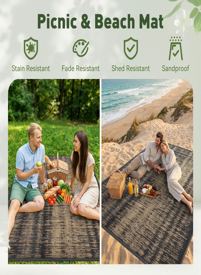 MontVoo Outdoor Rug Waterproof 5x8 ft Outdoor Carpet Patio Rug Mat Reversible RV Camping Rug Plastic Straw Outside Rug for Balcony Porch Deck Picnic Beach Modern Black Brown - Image 4