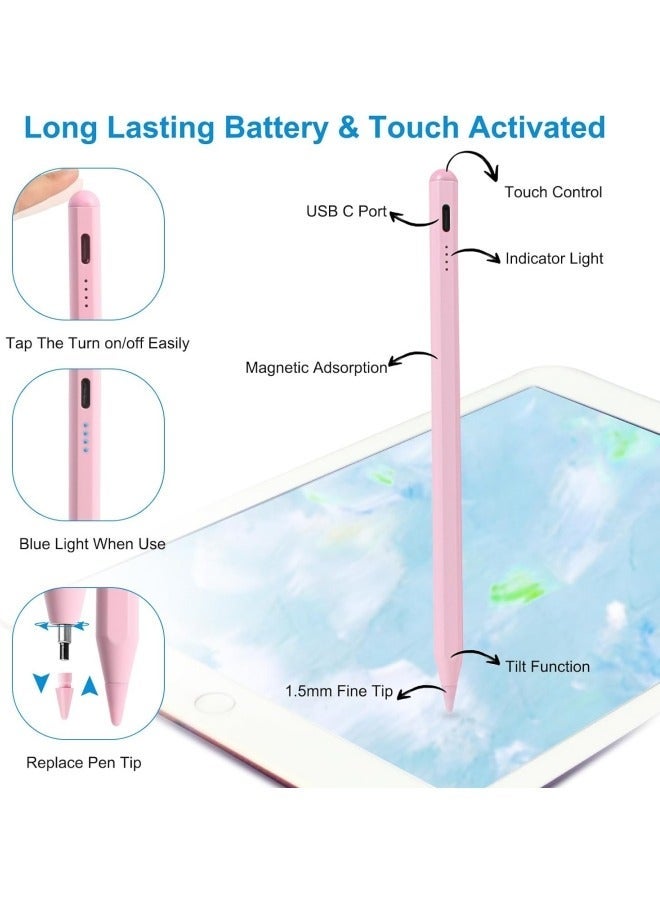 TIGER 2024 Newest iPad Pencil for iPad 9th&10th Gen, Fast Charge Apple Pen for iPad 2018-2024, iPad Pencil for iPad Pro 11/12.9 3/4/5 Gen, iPad Mini 5/6, iPad 6/7/8, iPad Air 3/4/5, Pink - Image 2