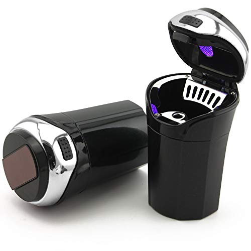TAKAVU Car Ashtray (1-Pack), Easy Clean Up Detachable Stainless Car Ashtray with Lid Blue Led Light and Removable Lighter for Most Vehicle Cup Holder (Silver) - Image 1