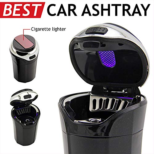 TAKAVU Car Ashtray (1-Pack), Easy Clean Up Detachable Stainless Car Ashtray with Lid Blue Led Light and Removable Lighter for Most Vehicle Cup Holder (Silver) - Image 3