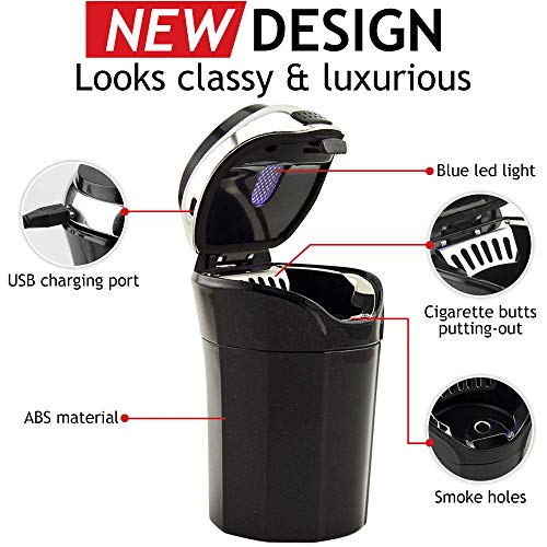TAKAVU Car Ashtray (1-Pack), Easy Clean Up Detachable Stainless Car Ashtray with Lid Blue Led Light and Removable Lighter for Most Vehicle Cup Holder (Silver) - Image 2